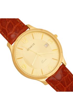Zegarek złoty męski Geneve Zv120 brązowy pasek