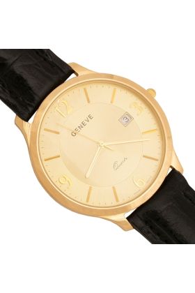 Zegarek złoty męski Geneve Zv120 czarny pasek